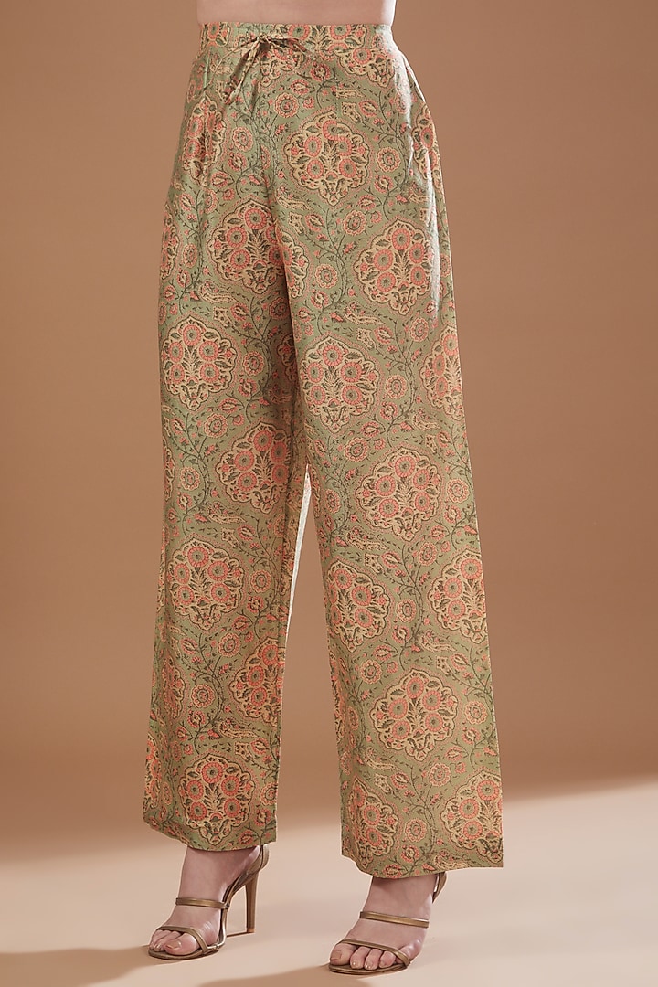 Green Chanderi Embroidered Tunic Set by Debyani at Pernia's Pop Up Shop