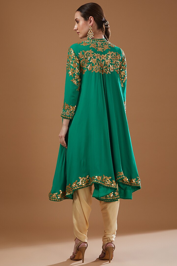 Green Georgette Embroidered Jacket Set by Debyani at Pernia's Pop Up Shop