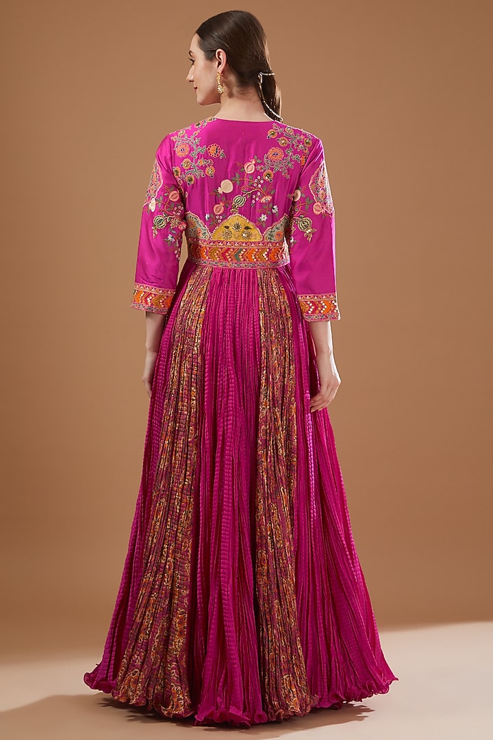 Pink Chanderi Embroidered Bridal Anarkali Set by Debyani at Pernia's Pop Up Shop