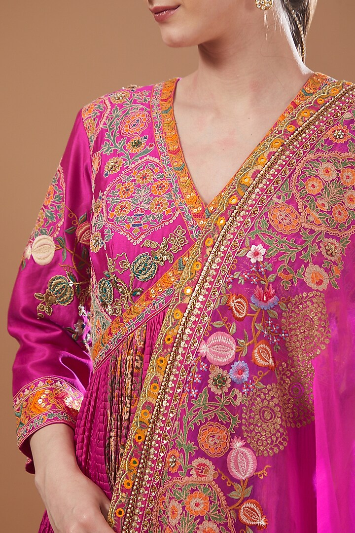 Pink Chanderi Embroidered Bridal Anarkali Set by Debyani at Pernia's Pop Up Shop