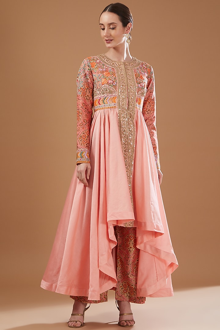 Pink Chanderi Embroidered Tunic Set by Debyani at Pernia's Pop Up Shop