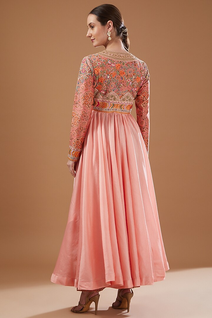 Pink Chanderi Embroidered Tunic Set by Debyani at Pernia's Pop Up Shop