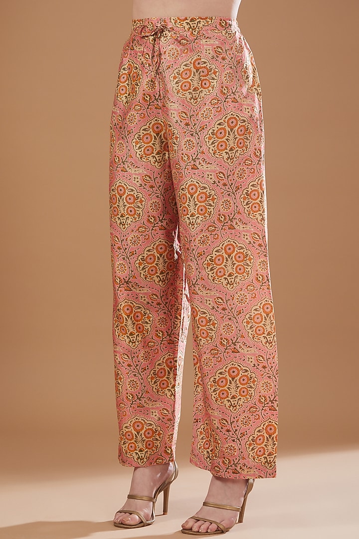 Pink Chanderi Embroidered Tunic Set by Debyani at Pernia's Pop Up Shop