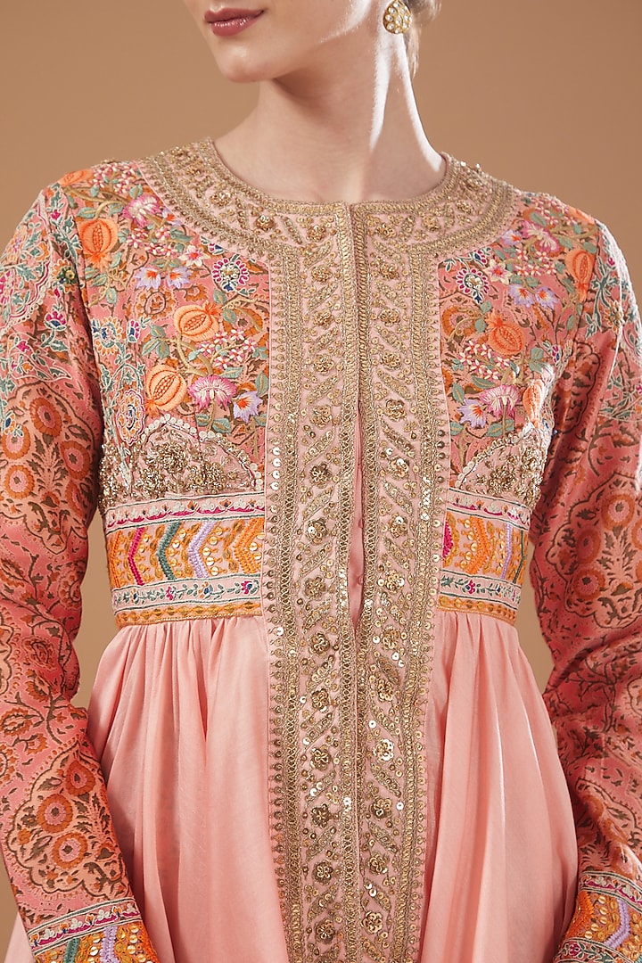 Pink Chanderi Embroidered Tunic Set by Debyani at Pernia's Pop Up Shop