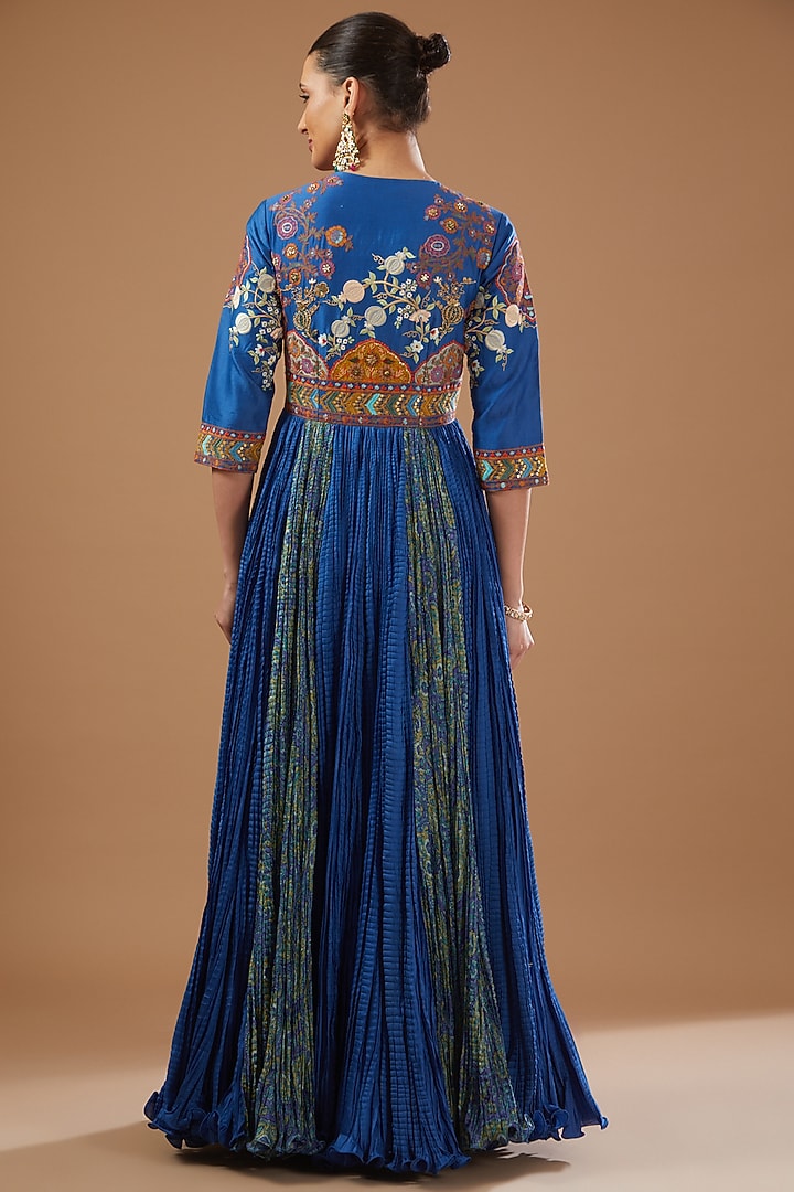 Blue Chanderi Embroidered Bridal Anarkali Set by Debyani at Pernia's Pop Up Shop