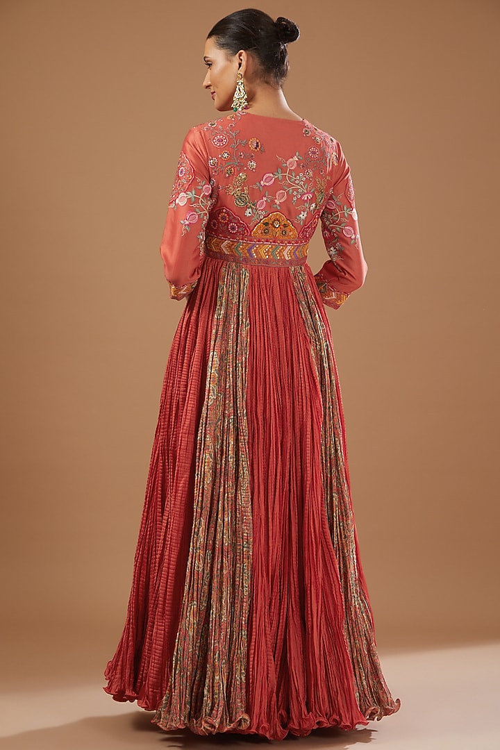 Red Chanderi Embroidered Bridal Anarkali Set by Debyani at Pernia's Pop Up Shop