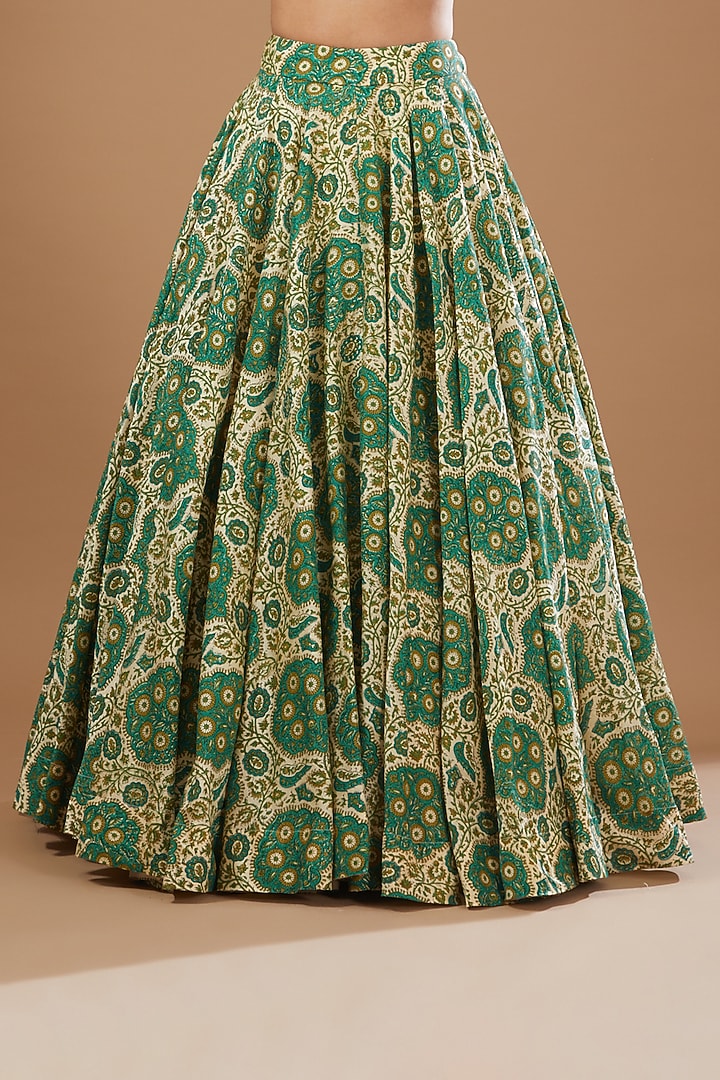 Blue Chanderi Printed Wedding Lehenga Set by Debyani at Pernia's Pop Up Shop
