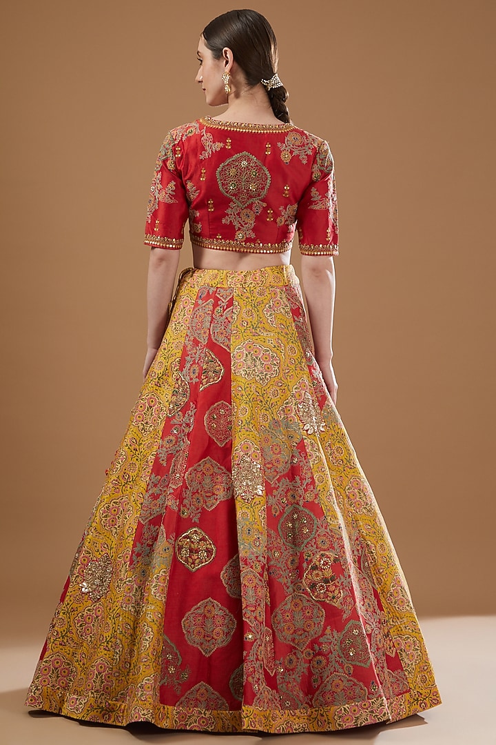 Woven Chanderi With Double Layered Blouse Yellow Lehenga Set