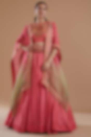 Pink Chanderi Skirt Set by Debyani