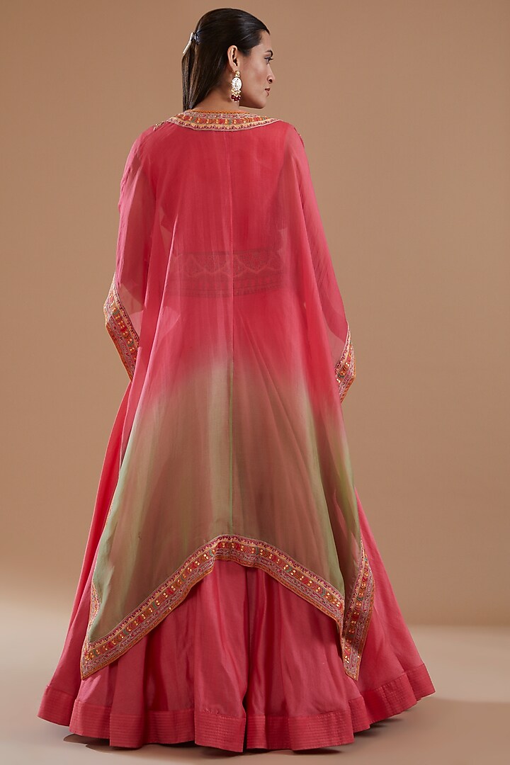 Pink Chanderi Skirt Set by Debyani at Pernia's Pop Up Shop