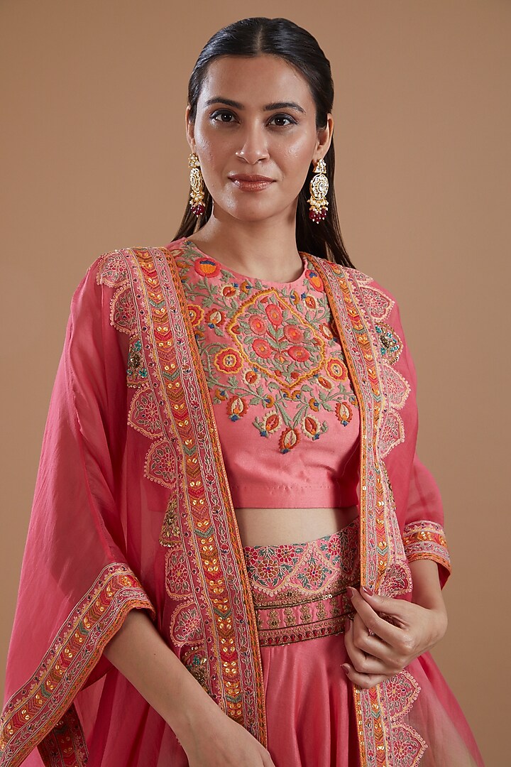 Pink Chanderi Skirt Set by Debyani at Pernia's Pop Up Shop