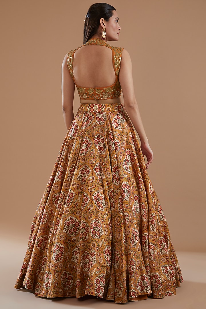 Orange Chanderi Printed Wedding Lehenga Set by Debyani at Pernia's Pop Up Shop