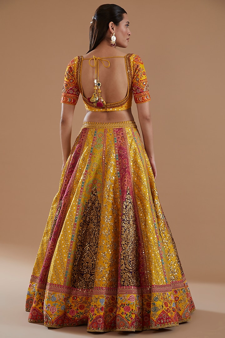 Yellow Chanderi Embroidered Bridal Lehenga Set by Debyani at Pernia's Pop Up Shop