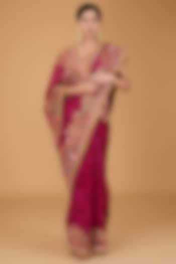 Magenta Organza Thread Work Saree Set by Debyani at Pernia's Pop Up Shop