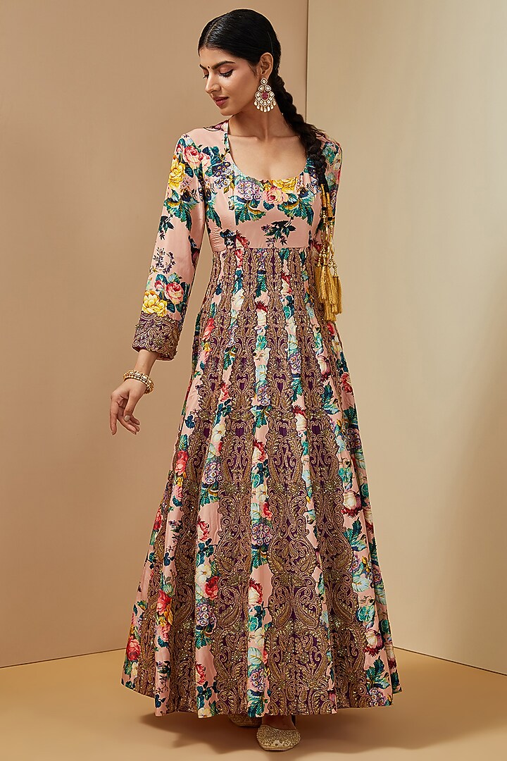 Pink Silk Kalidar Bridal Anarkali Set by Debyani at Pernia's Pop Up Shop