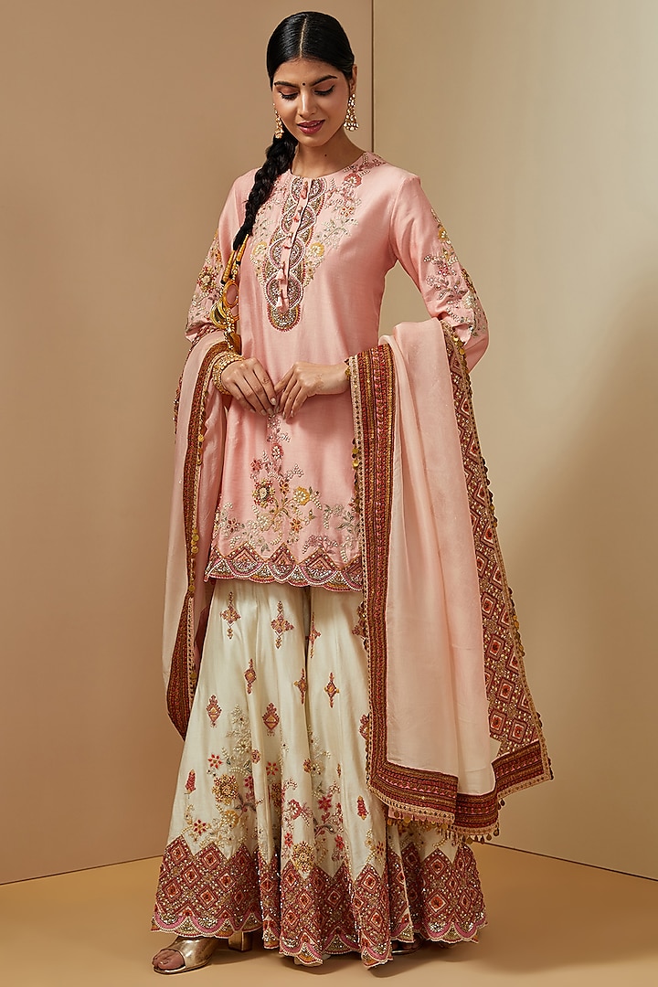 Ivory Silk Sharara Set by Debyani