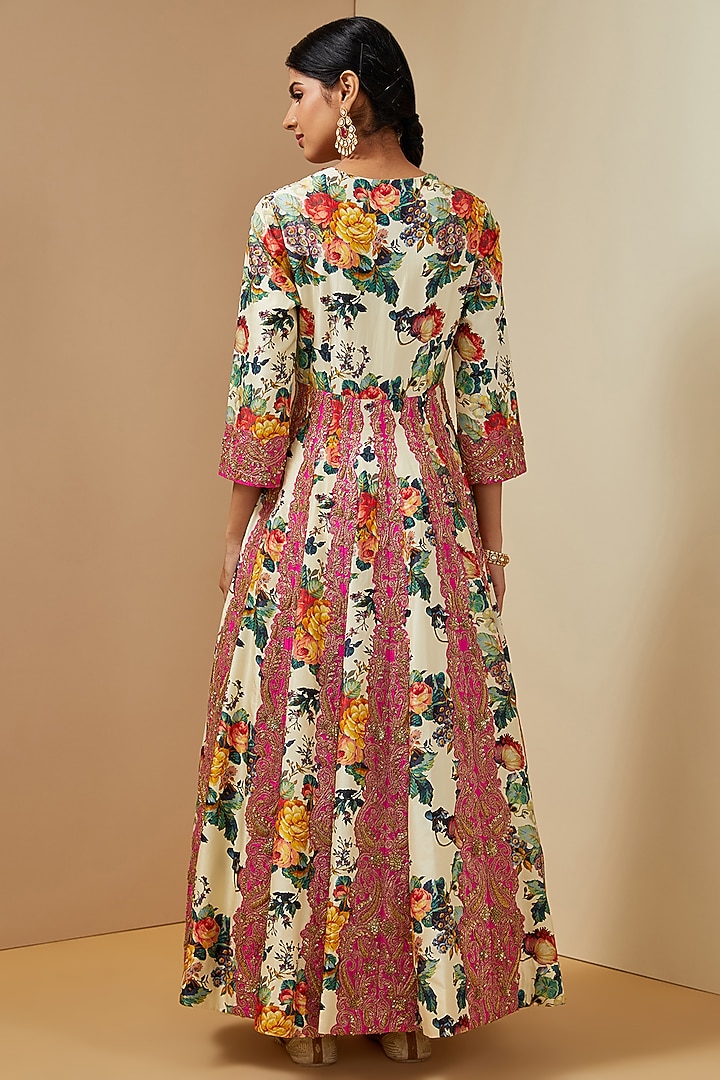 Ivory Silk Kalidar Bridal Anarkali Set by Debyani at Pernia's Pop Up Shop