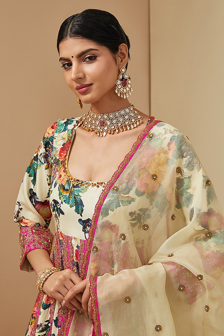 Ivory Silk Kalidar Bridal Anarkali Set by Debyani at Pernia's Pop Up Shop