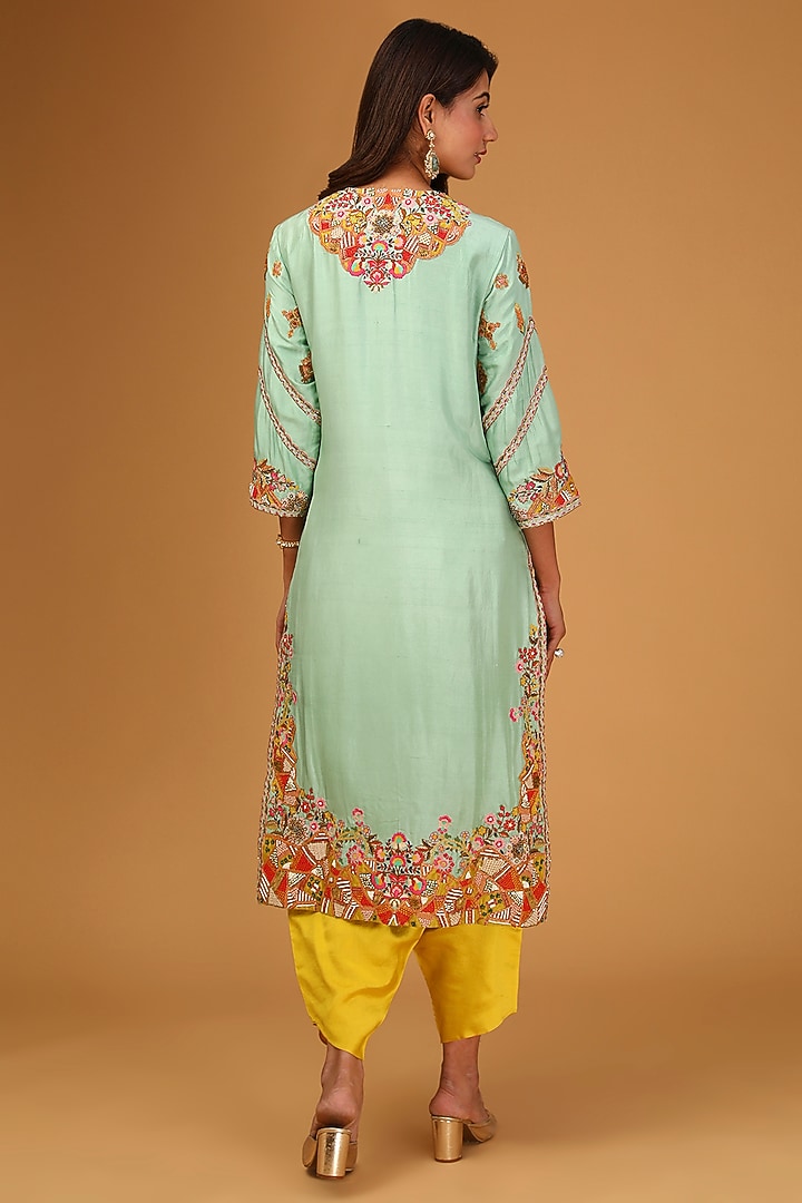 Pista Green Silk Embroidered Kurta Set by Debyani at Pernia's Pop Up Shop