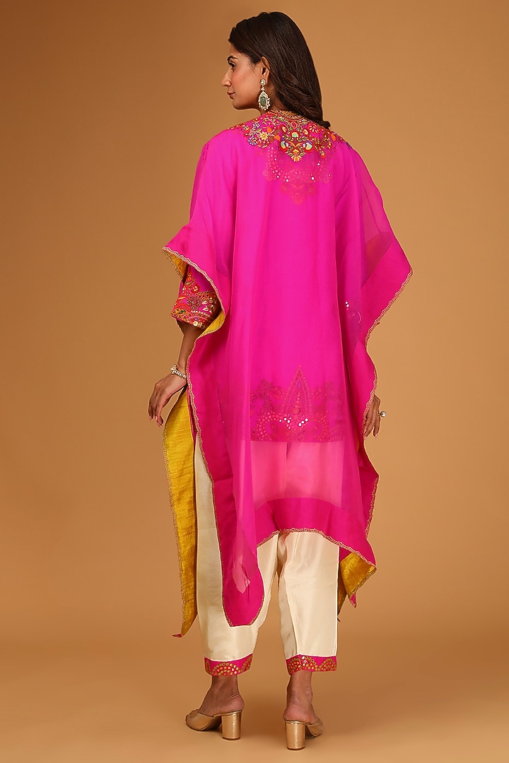 Magenta Organza Silk Embroidered Cape Set by Debyani at Pernia's Pop Up Shop