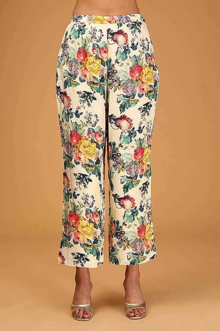 Ivory Silk Printed & Embroidered Choga Kurta Set by Debyani at Pernia's Pop Up Shop