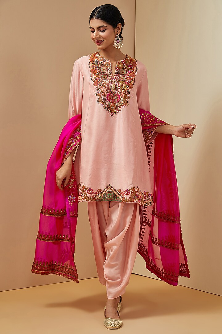 Pink Silk Kurta Set by Debyani at Pernia's Pop Up Shop