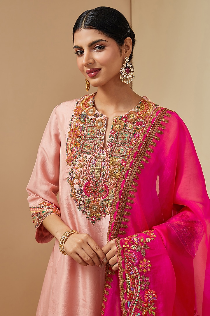 Pink Silk Kurta Set by Debyani at Pernia's Pop Up Shop