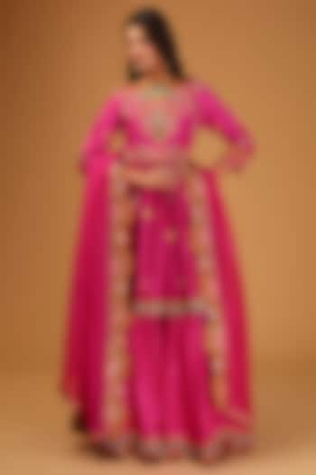 Pink Chanderi Embroidered Sharara Set by Debyani at Pernia's Pop Up Shop