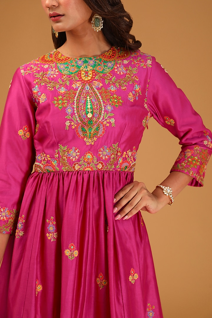 Pink Chanderi Embroidered Bridal Sharara Set by Debyani at Pernia's Pop Up Shop