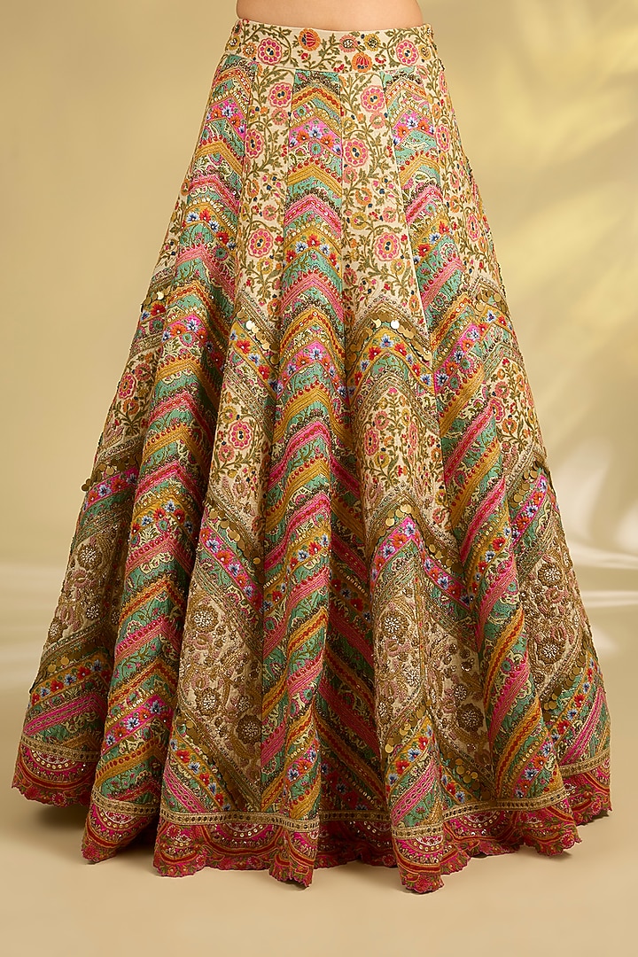 Ivory Silk Hand & Machine Embroidered Bridal Lehenga Set by Debyani at Pernia's Pop Up Shop