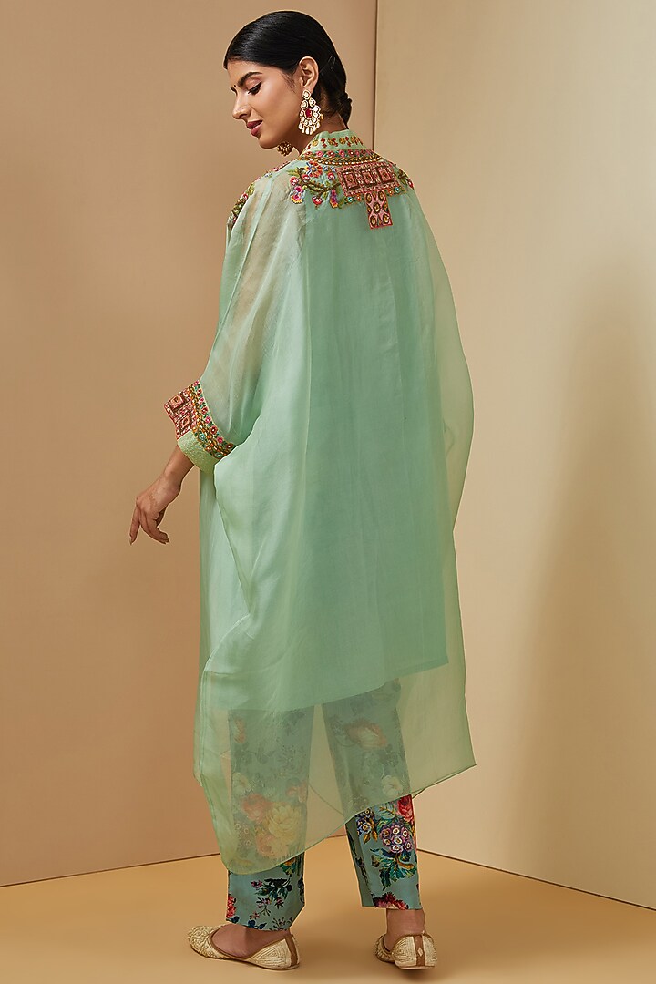 Pale Blue Organza Kaftan Set by Debyani at Pernia's Pop Up Shop