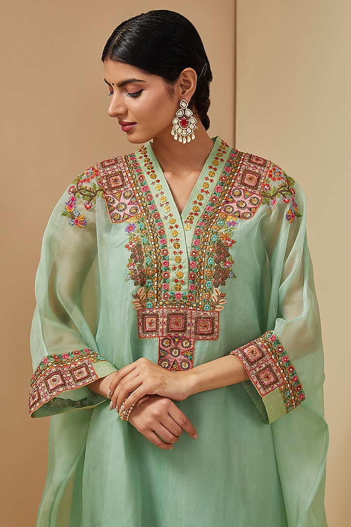 Pale Blue Organza Kaftan Set by Debyani at Pernia's Pop Up Shop