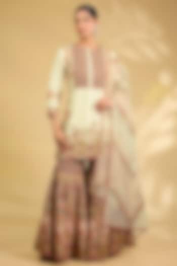 Ivory Silk Hand Embroidered Bridal Sharara Set by Debyani at Pernia's Pop Up Shop