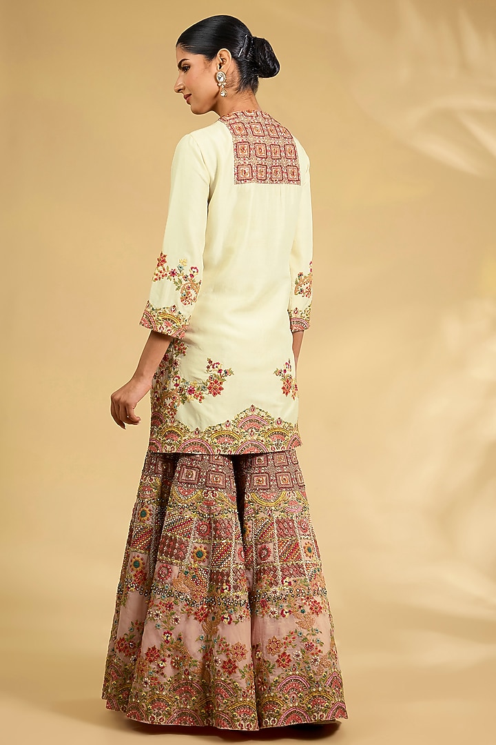 Ivory Silk Hand Embroidered Bridal Sharara Set by Debyani at Pernia's Pop Up Shop