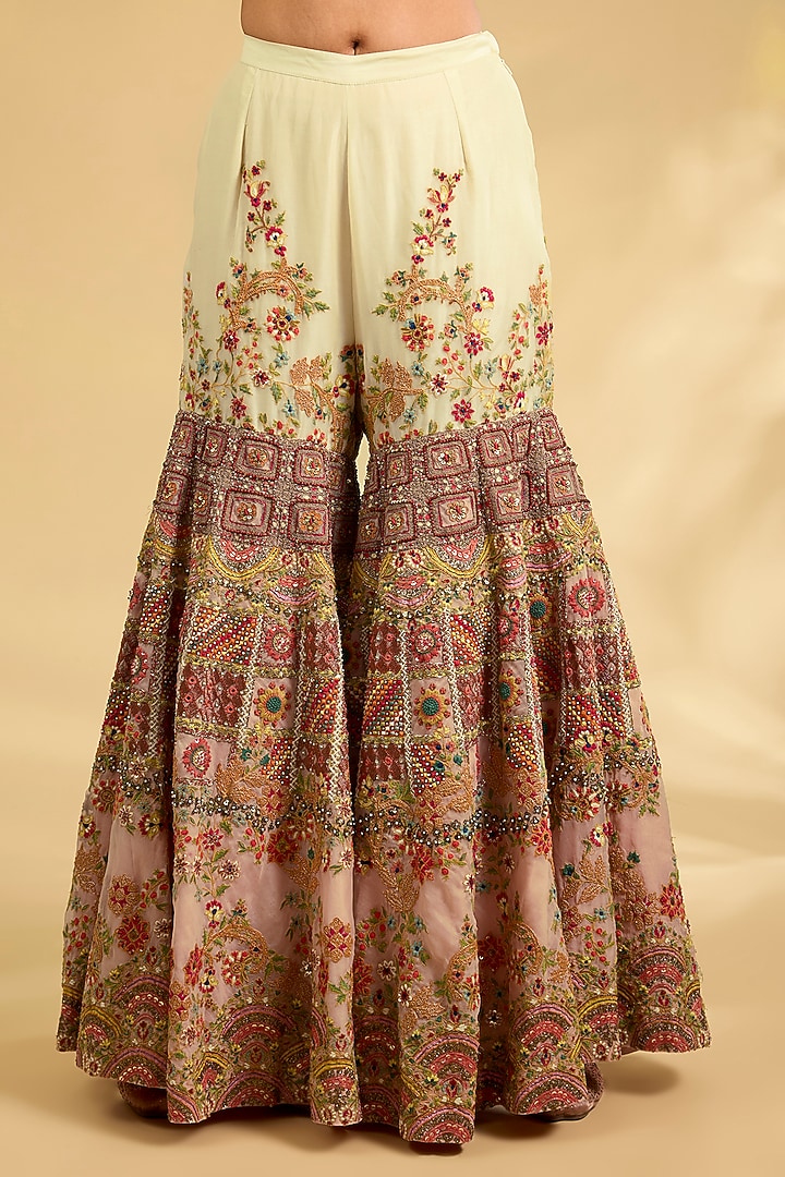Ivory Silk Hand Embroidered Bridal Sharara Set by Debyani at Pernia's Pop Up Shop