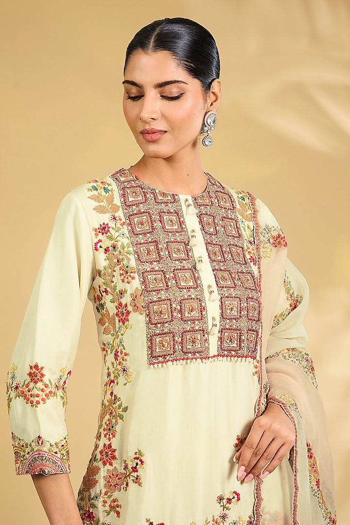 Ivory Silk Hand Embroidered Bridal Sharara Set by Debyani at Pernia's Pop Up Shop