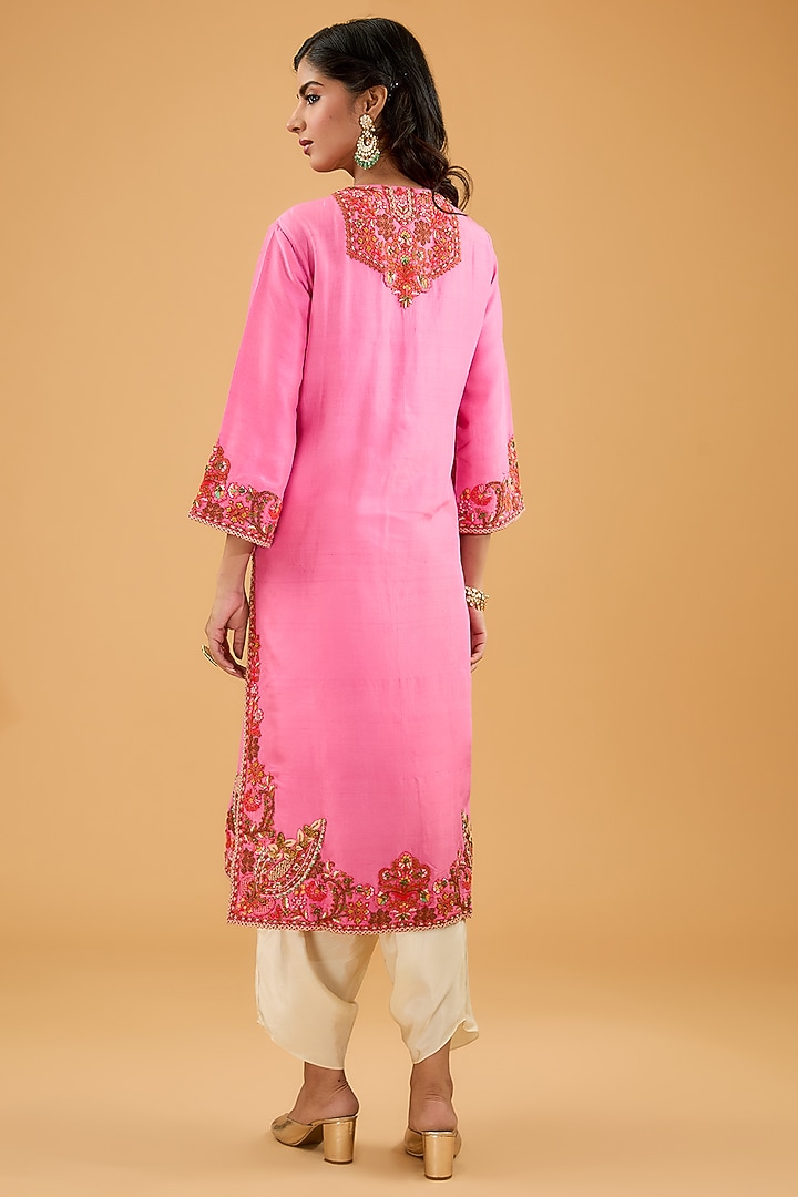 Pink Silk Kurta Set by Debyani at Pernia's Pop Up Shop