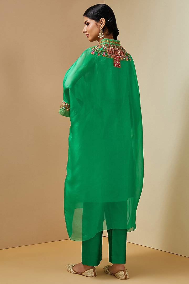 Green Organza Kaftan Set by Debyani at Pernia's Pop Up Shop