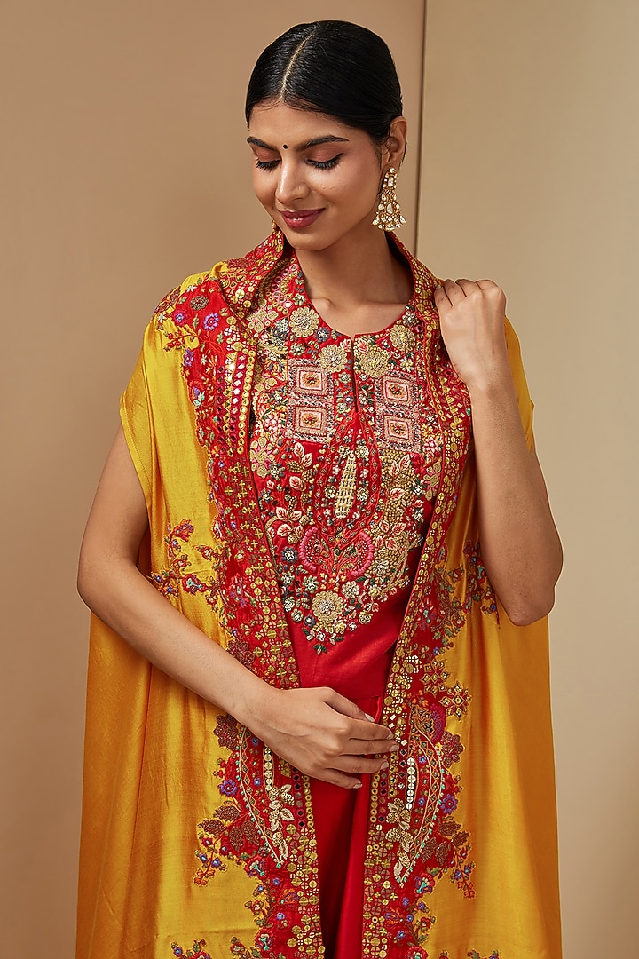 Yellow Silk Cape Set by Debyani at Pernia's Pop Up Shop