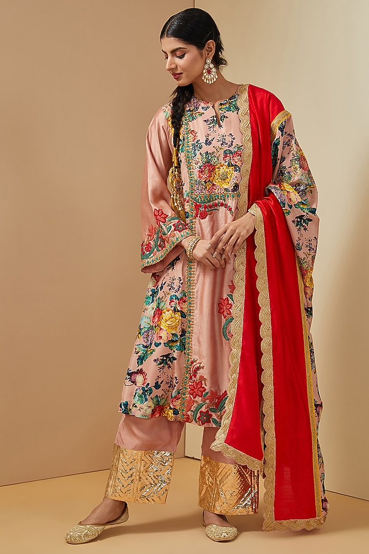 Pink Silk Choga Kurta Set by Debyani at Pernia's Pop Up Shop