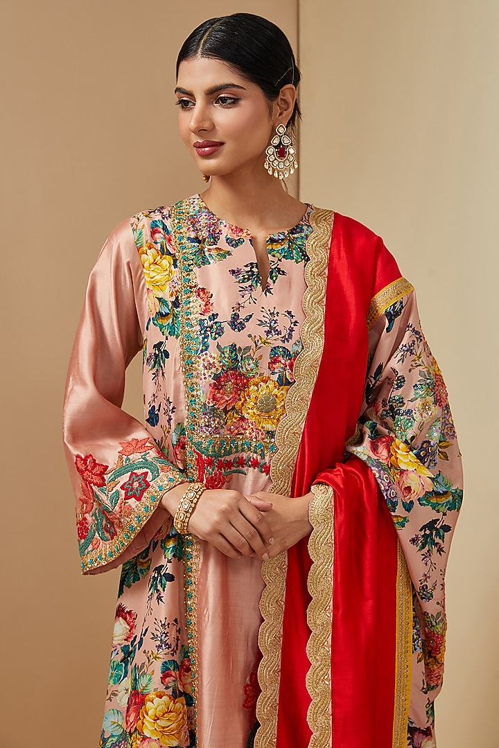 Pink Silk Choga Kurta Set by Debyani at Pernia's Pop Up Shop