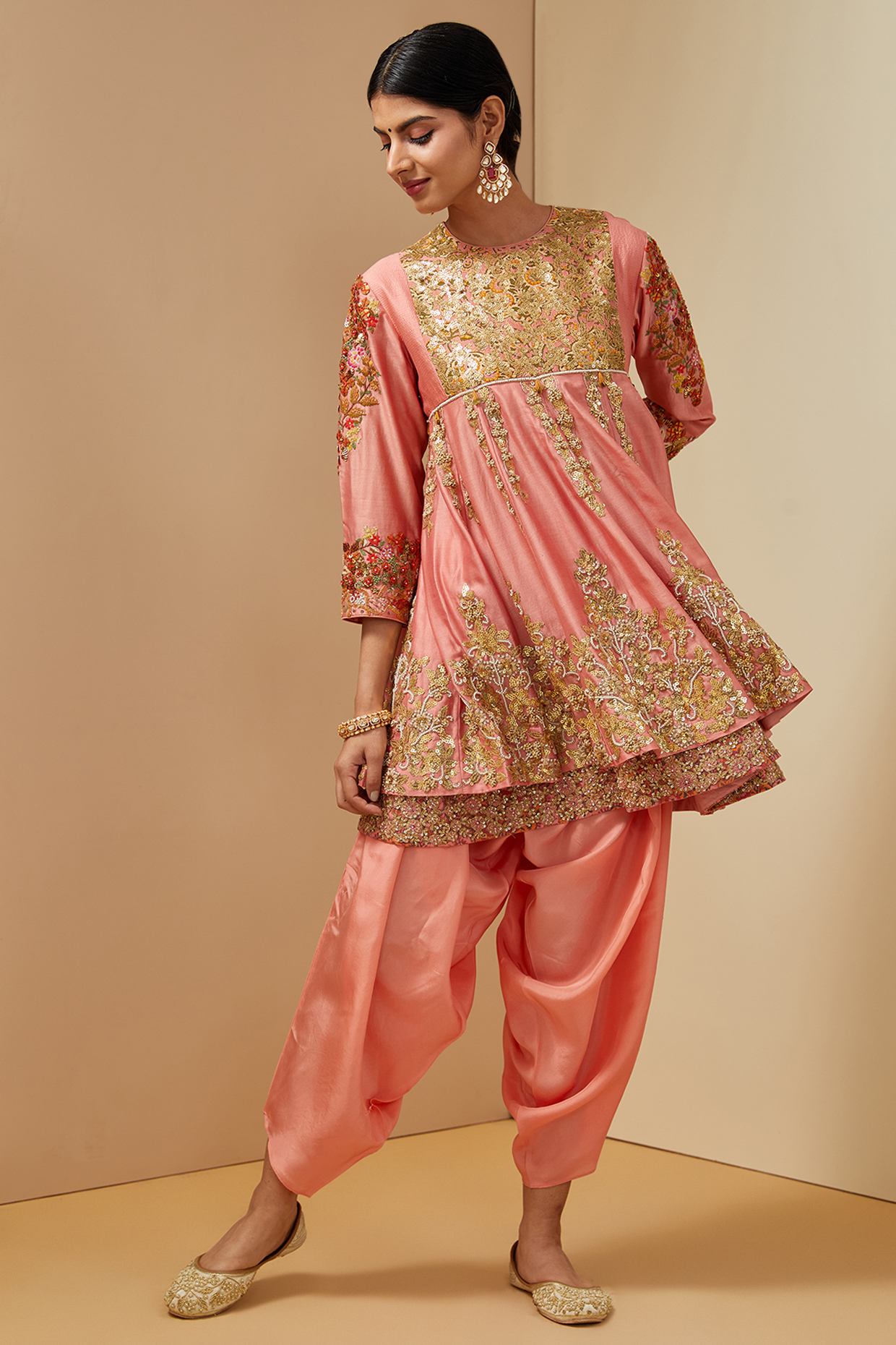 Pink Chanderi Tunic Set by Debyani at Pernia's Pop Up Shop