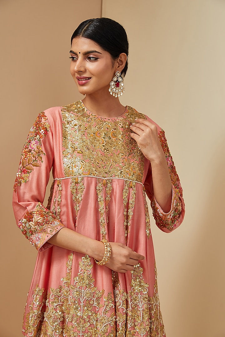 Pink Chanderi Tunic Set by Debyani at Pernia's Pop Up Shop