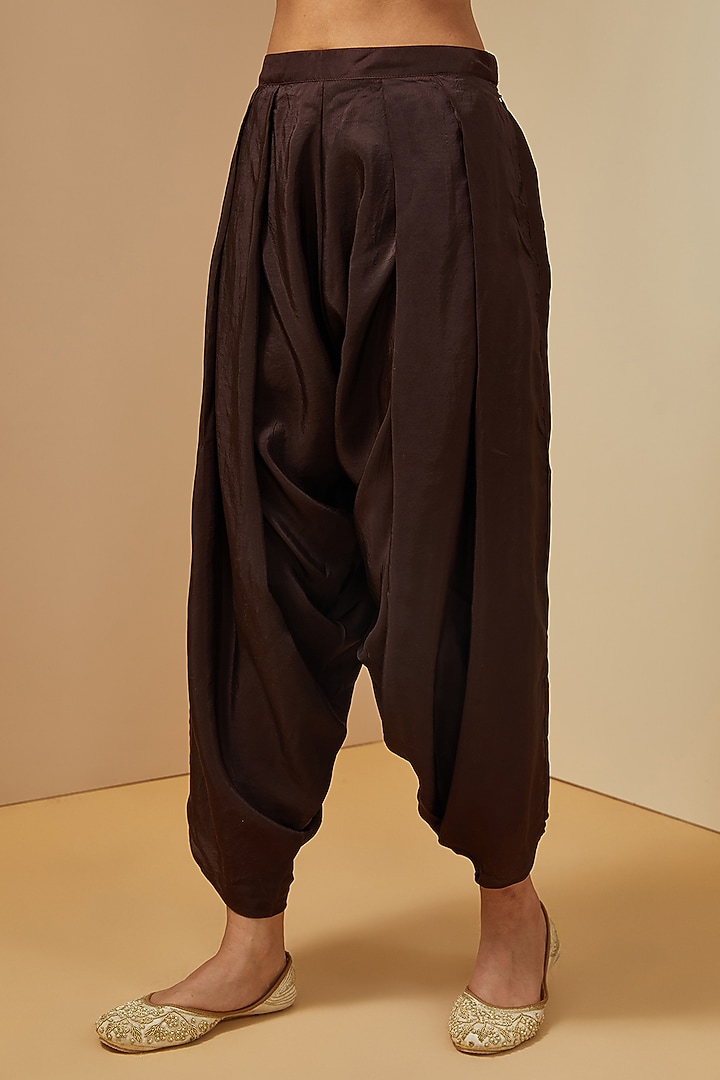 Brown Silk Printed Choga Kurta Set by Debyani at Pernia's Pop Up Shop