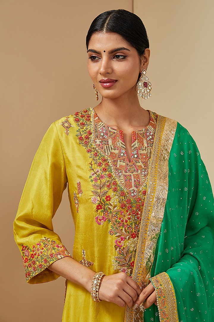 Mustard Silk Kurta Set by Debyani at Pernia's Pop Up Shop