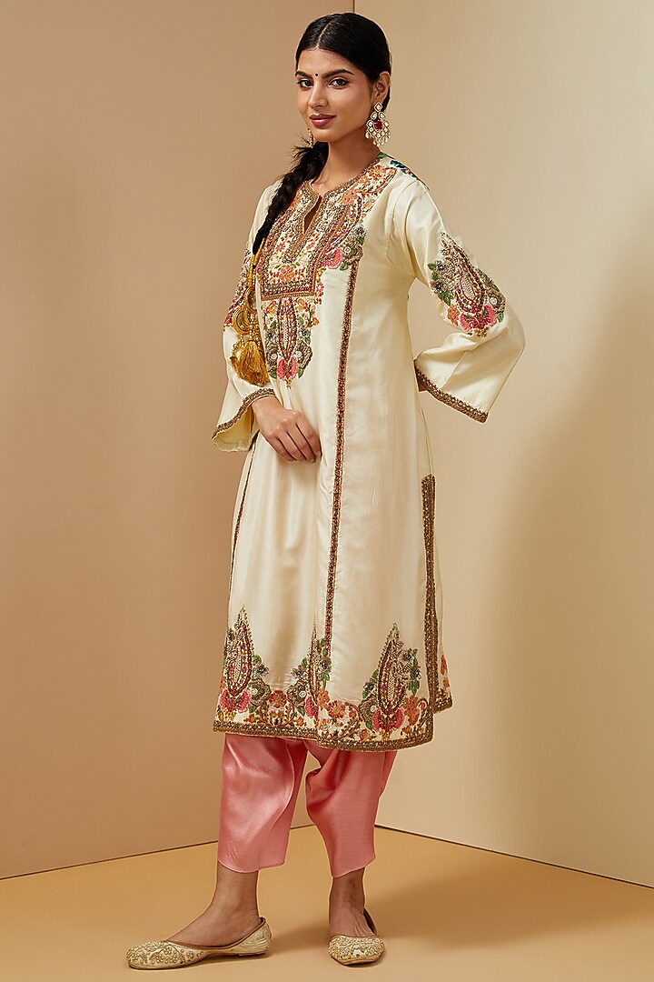 Ivory Silk Choga Kurta Set by Debyani at Pernia's Pop Up Shop
