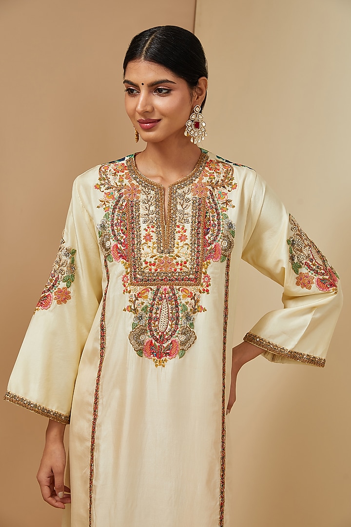 Ivory Silk Choga Kurta Set by Debyani at Pernia's Pop Up Shop