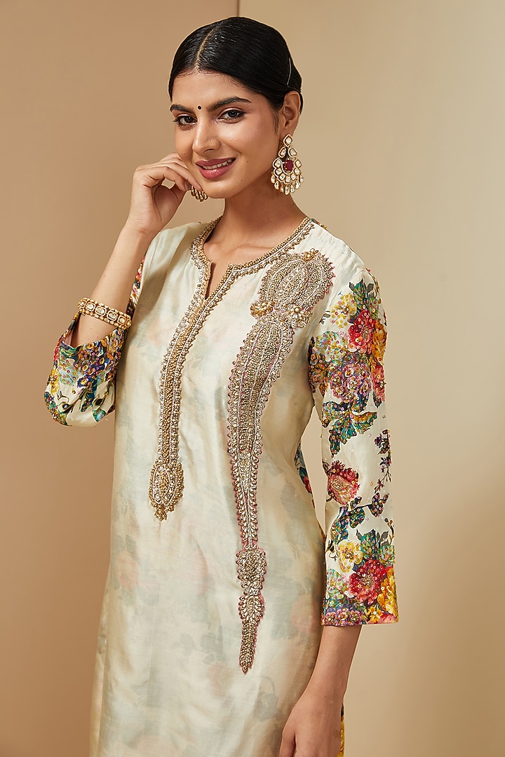 Ivory Silk Kurta Set by Debyani at Pernia's Pop Up Shop
