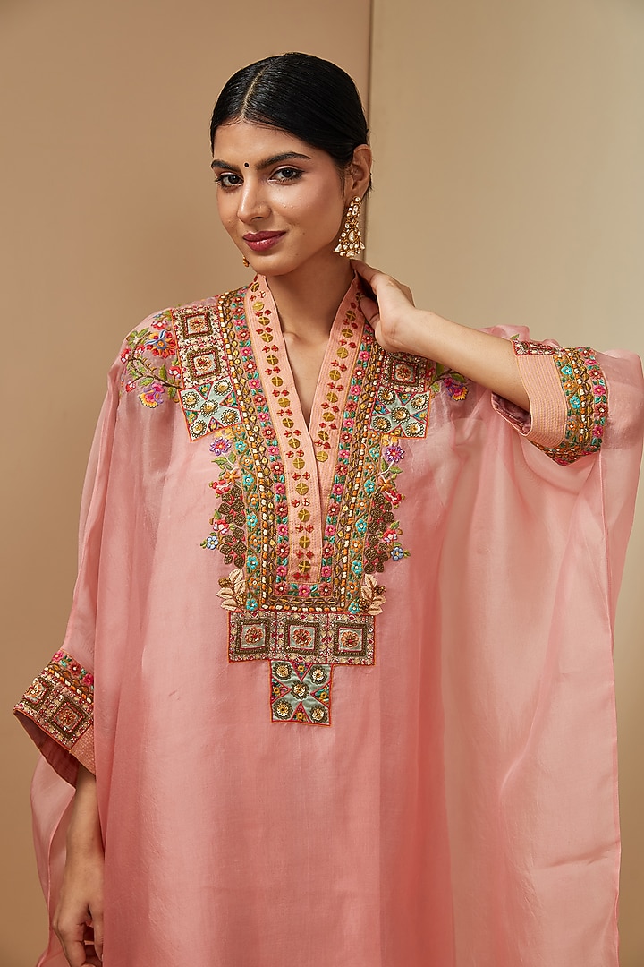 Pink Organza Kaftan Set by Debyani at Pernia's Pop Up Shop