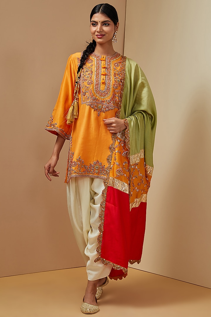 Rust Silk Kurta Set by Debyani